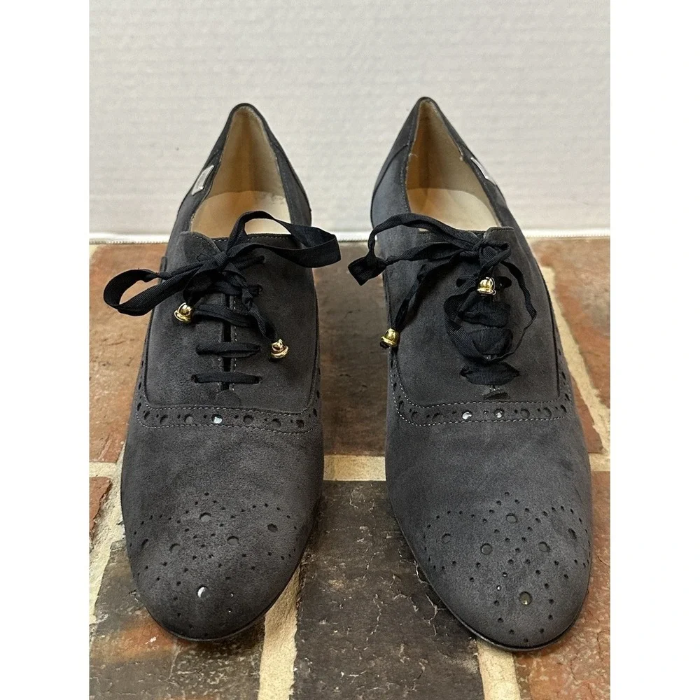 Joccia Italy Lace-Up Oxford Heel Gray Suede Handmade Wingtip Detail Women's 9.5